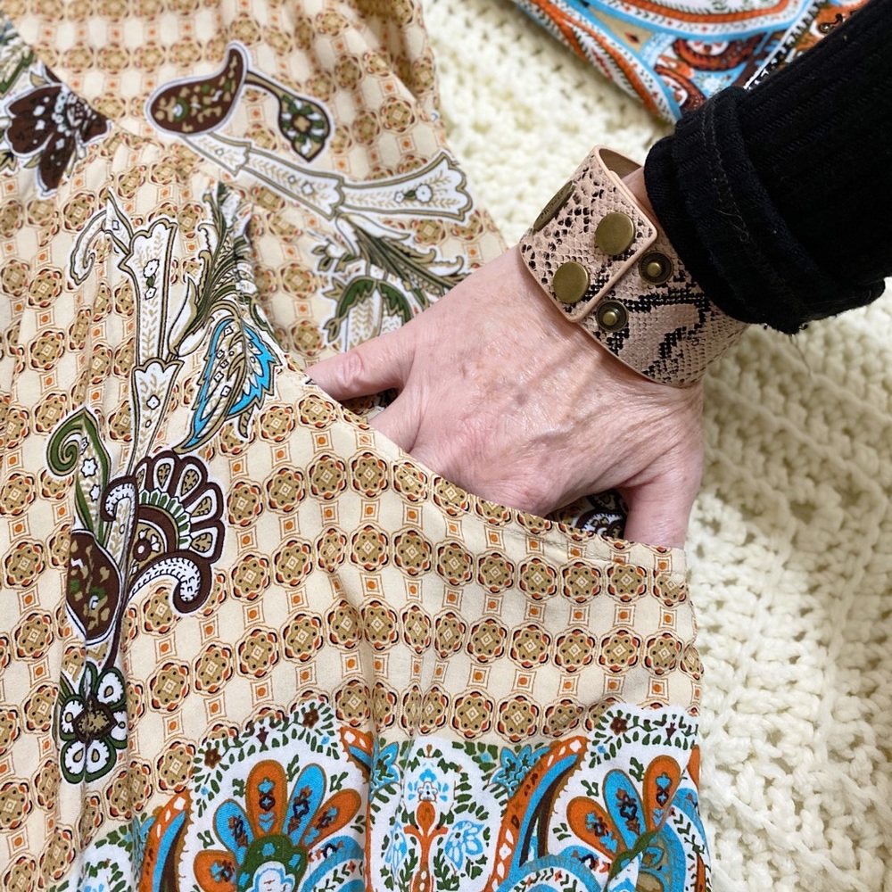 Umgee Brown Orange Turquoise Boho Mini Dress - Picture 6 of 7